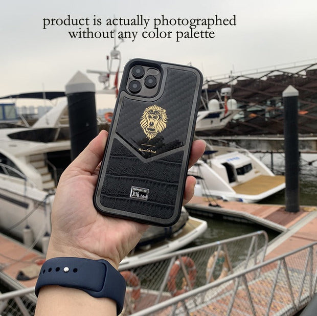 Genuine Leather Carbon Fiber Case For iPhone