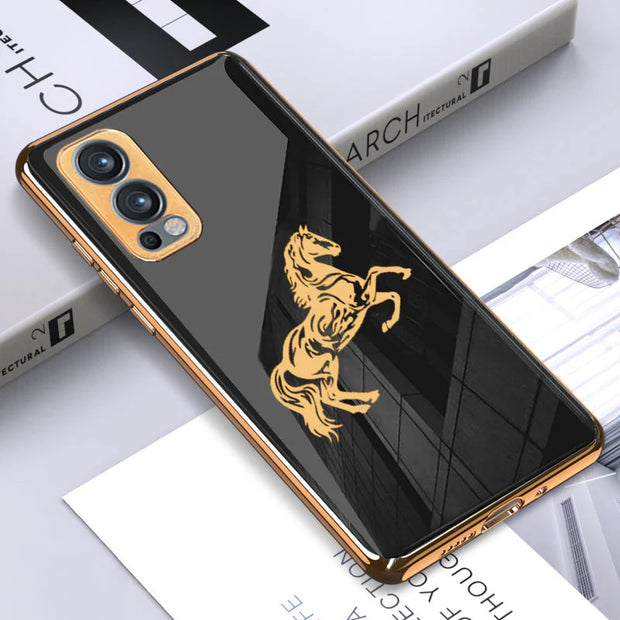 Gold Edge Design With Horse logo Case For Oneplus Nord Series